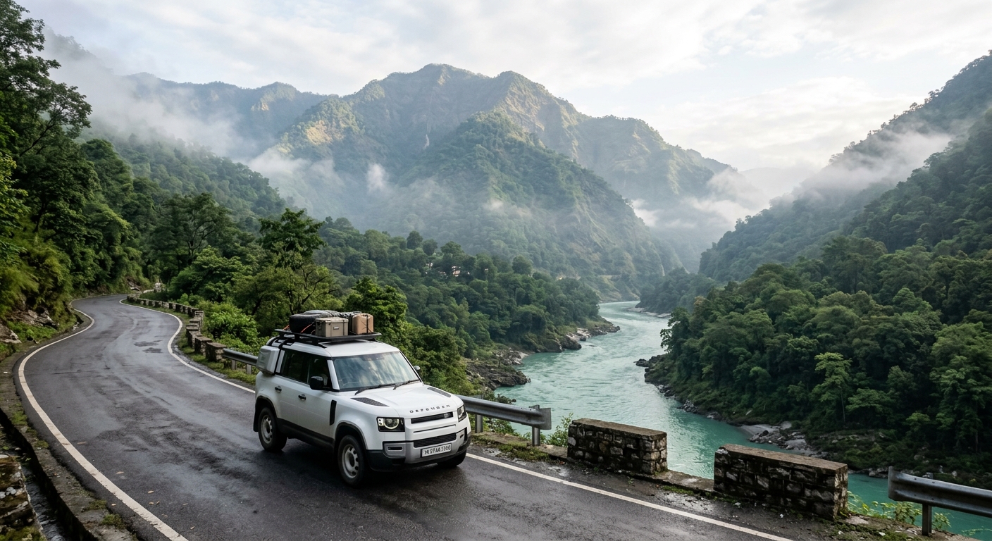 SUV on a Rishikesh mountain road